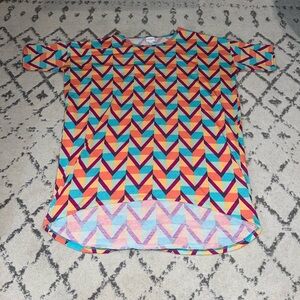 LuLaRoe Irma Shirt Blouse orange/green/purple pattern